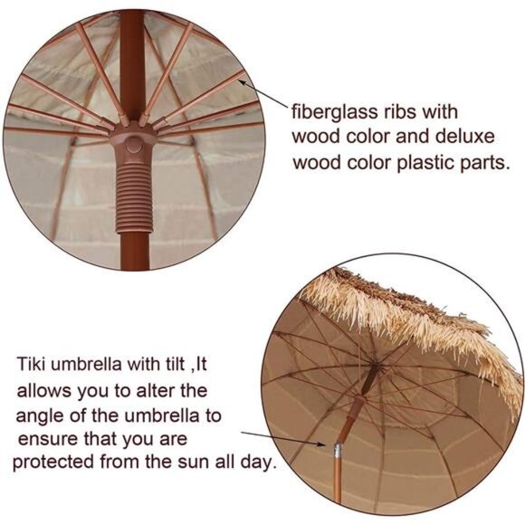7.5ft Hula Thatched Tiki Patio Beach Umbrella Hawaiian Style 10 Ribs UPF - Picture 4 of 7